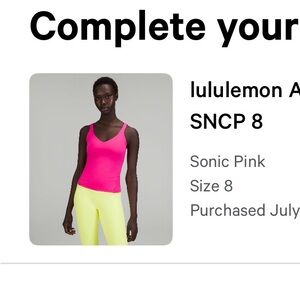 Size 8 lululemon align waist length tank top. Sonic Pink
